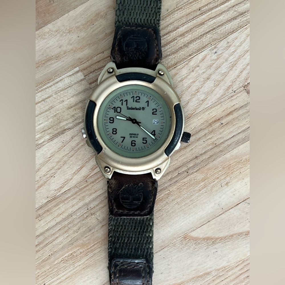 Timberland Men’s Watch Indiglo Dial Genuine Leather and Canvas Strap Date Window - Picture 3 of 9